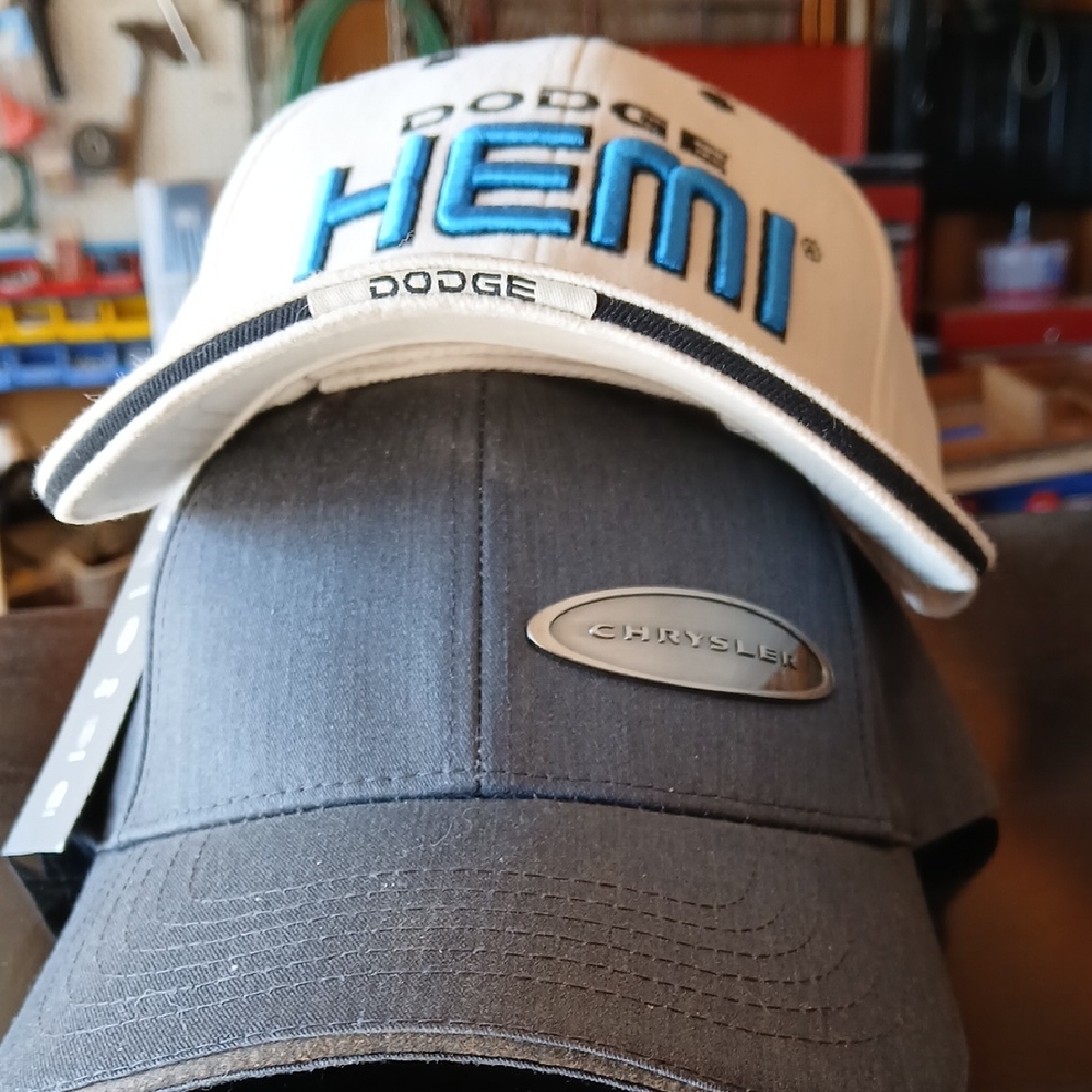Dodge HEMI White Cap and Chrysler Gray Cap Set-NWOT NEVER WORN